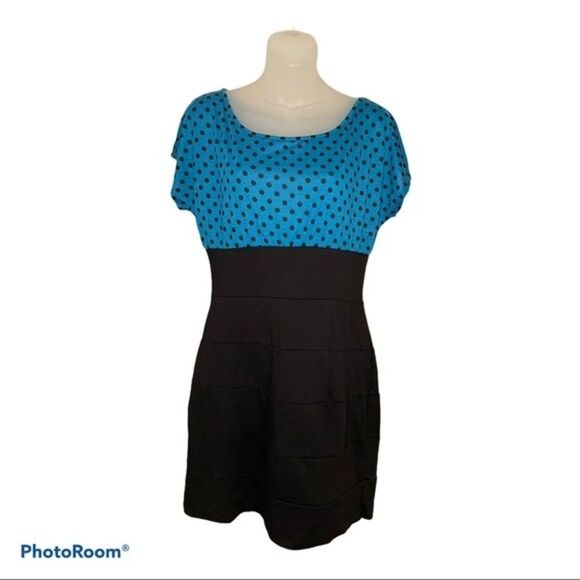 Living Doll Blue and Black Polkadot Dress Size Large NWT - Picture 1 of 6
